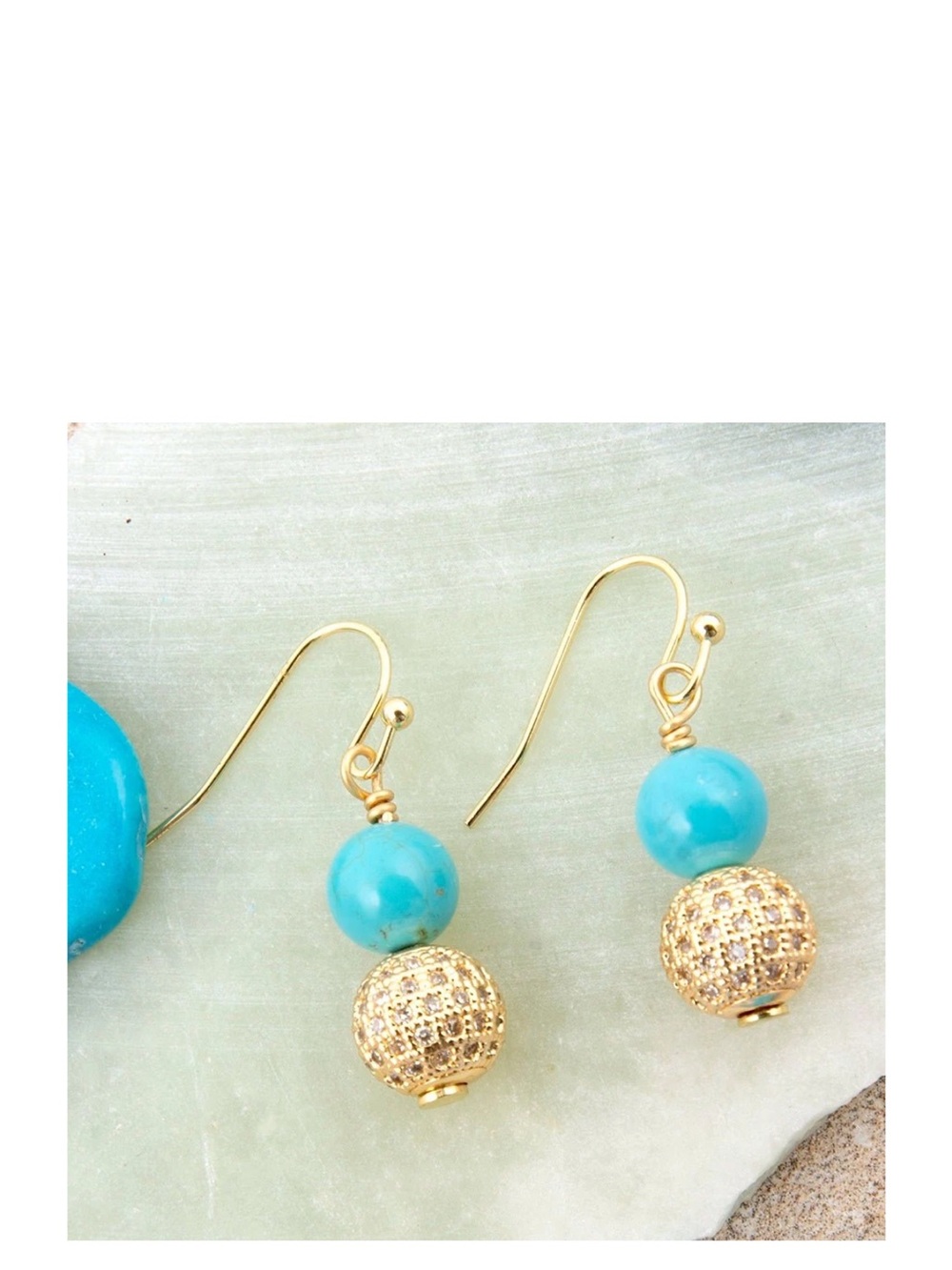 Gold and Turquoise Bead Drop Earrings - Women Jewelry